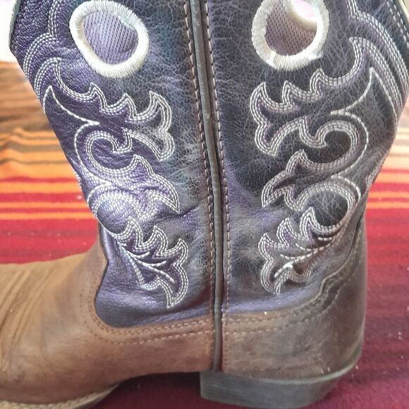 š¤ Ariat Purpleāand Brown Leather Square Toe Cowboy Boots Size 4.5 - Picture 6 of 9